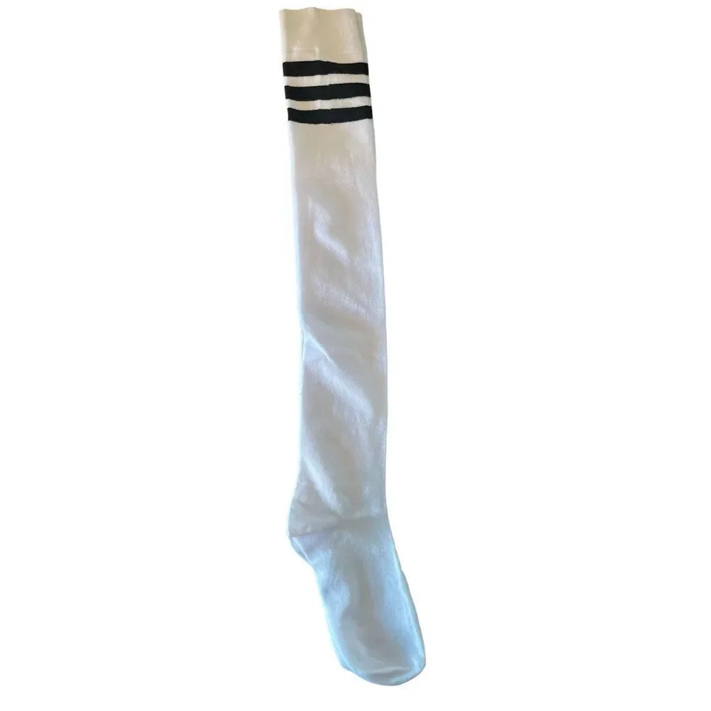 White Thigh-High Socks With Black 3-Stripe Over-Knee-One Size - Picture 6 of 8